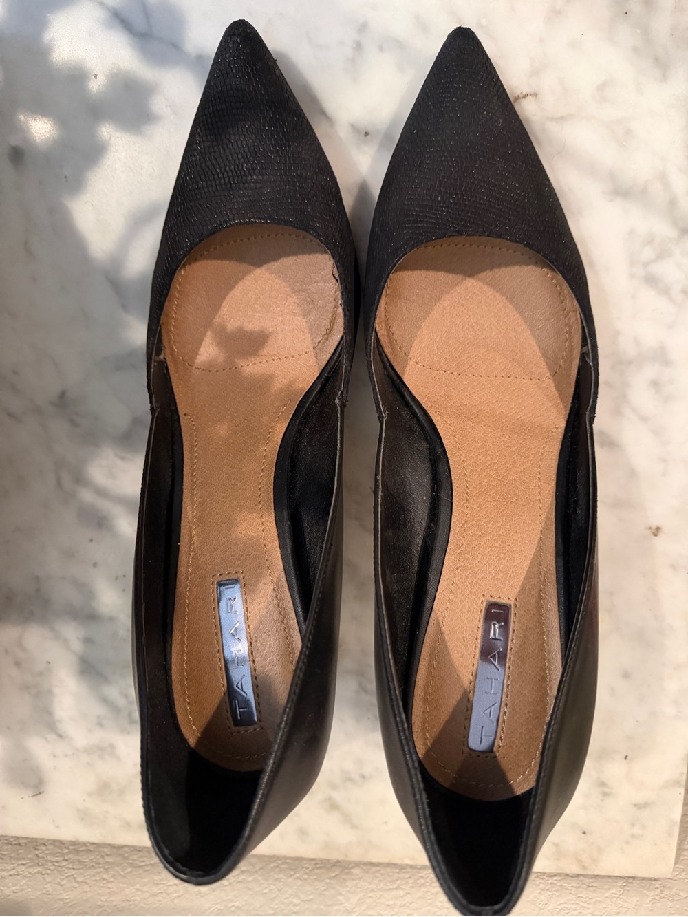 Tahari black textured and smooth Black Pointed-Toe Heels